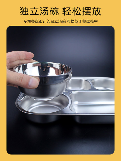 316 Stainless Steel Dinner Plate for Adults, Large Capacity, Divided Fast Food Plate with Four or Five Compartments, with Soup Bowl, Deepened Rice Plate