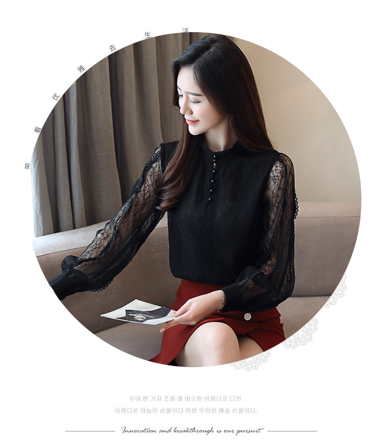 Áo nhung dày 2018 thu đông 2018 phiên bản Hàn Quốc mới của cổ áo sơ mi voan dài tay rộng size áo sơ mi ren tay áo sơ mi nữ sơ mi trắng tay phồng
