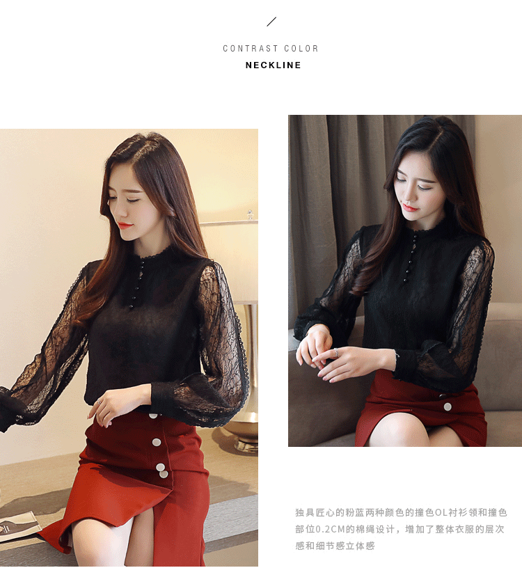 Áo nhung dày 2018 thu đông 2018 phiên bản Hàn Quốc mới của cổ áo sơ mi voan dài tay rộng size áo sơ mi ren tay áo sơ mi nữ sơ mi trắng tay phồng