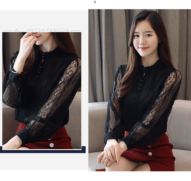 Áo nhung dày 2018 thu đông 2018 phiên bản Hàn Quốc mới của cổ áo sơ mi voan dài tay rộng size áo sơ mi ren tay áo sơ mi nữ sơ mi trắng tay phồng