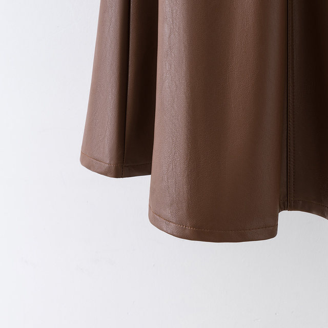 Coffee color a-line skirt women's autumn and winter 2022 new PU leather skirt mid-length small high-end skirt temperament