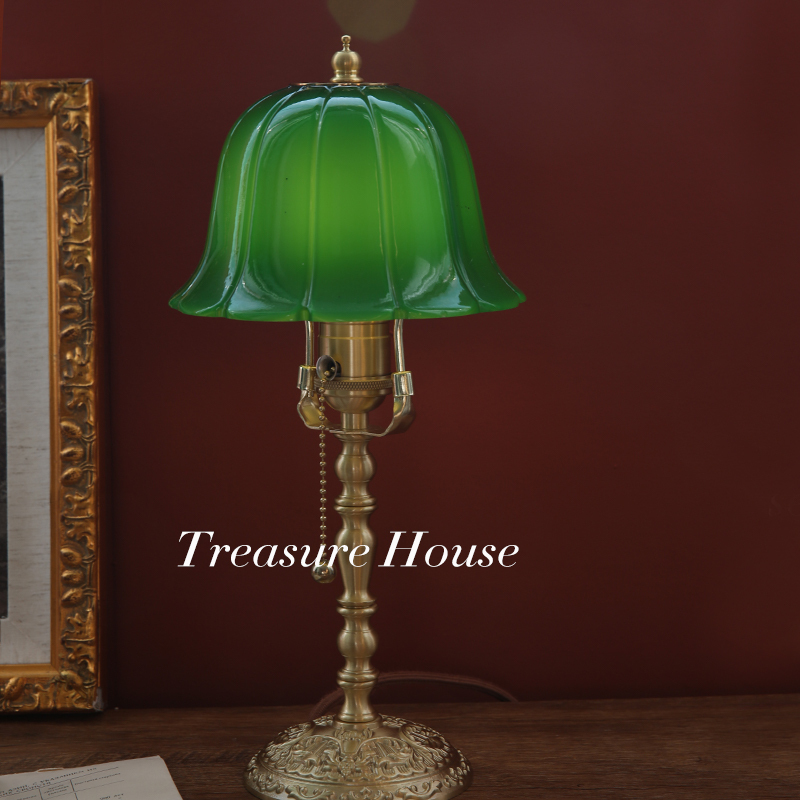 Original Old Shanghai Vintage Table Lamp, Western Antique Emerald Green Mid-Century Bedroom Bedside American Decorative Table Lamp