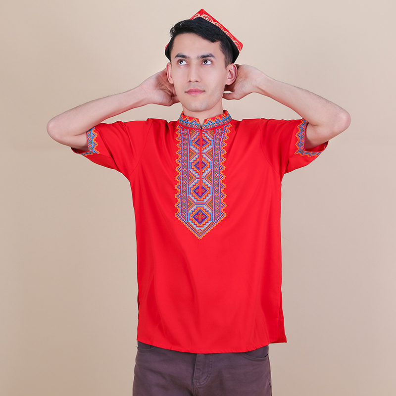 Xinjiang Ethnic Clothing, Traditional Embroidered Clothing for Men and Women, Casual Loose Dance Clothing, Uyghur Characteristic Stand-Up Collar Top