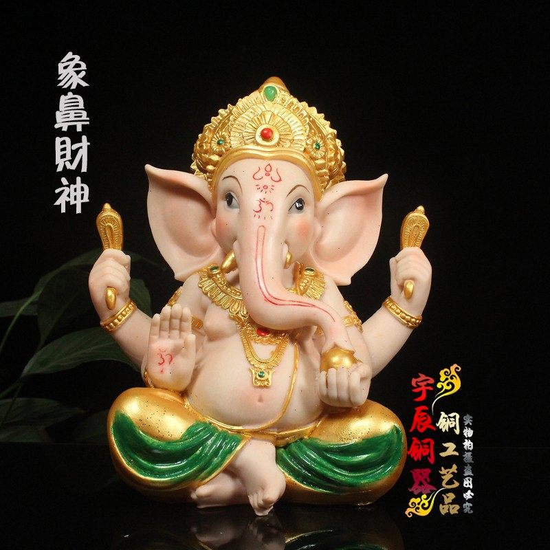 ネパール産純銅、タイ産、インド産彩色象鼻、富の神、樹脂工芸品、家庭用および車用象頭像装飾品