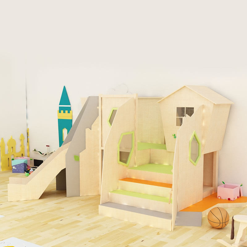 Early Education Center Wooden Slide Sensation Training Children's Corner Loft Game House Kindergarten Climbing Drilling Combination