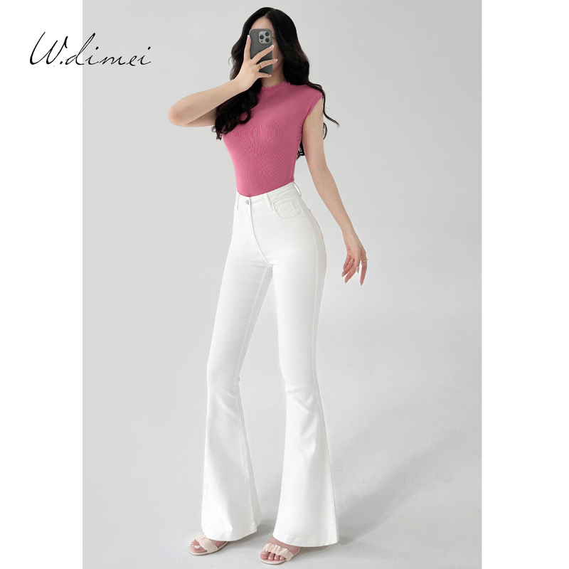 White Flared Jeans for Women, High-Waisted, Tight-Fitting, Slimming, 2026 Spring and Autumn New Style, Stretchy, Slim-Fit, Extended Length