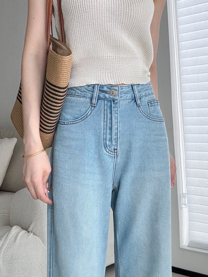 浅色阔腿牛仔裤女高腰直筒宽松2025年夏季新款天丝拖地裤垂感春秋