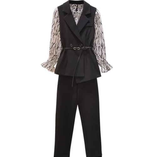 Жилет, рубашка, штаны, осенний модный комплект, 3 предмета, подходит для полных девушек, в западном стиле, по фигуре