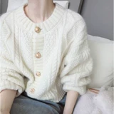 Куртка, демисезонный кардиган, трикотажный белый свитер, коллекция 2021, французский стиль, оверсайз