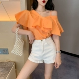 Зрелый шикарный интернет-знаменитость Ruffle One-Blooder рубашка V-образное вырезка дизайн подвески сексуальные нишевые интриги нерегулярного топа