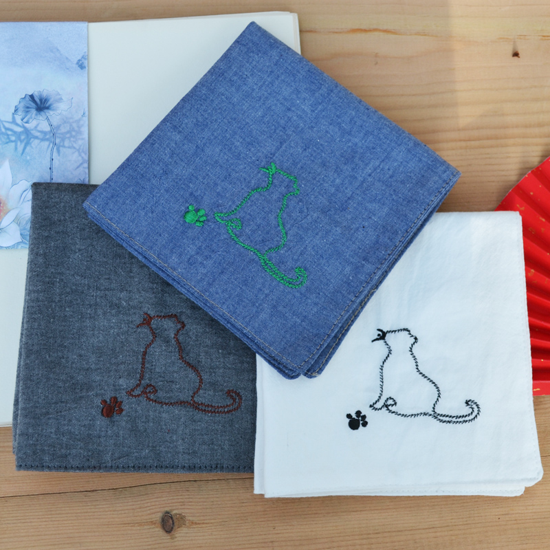 Jiusu original new cotton and linen can be embroidered soft double-layer men's and women's children's handkerchief moose cat pure cotton professional