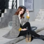Áo len mùa thu đông nữ dài 2018 phiên bản mới của Hàn Quốc áo lưới thắt eo hoang dã thắt lưng áo dạ lửng đẹp