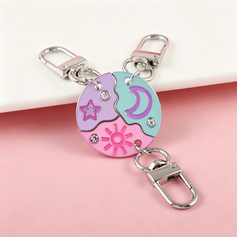 Best Friends Three People Sun Moon Star Keychain Sister Friendship Colorful Patchwork Keychain Backpack Key Pendant Best Friends Three People Sun Moon Star Keychain Sister Friendship Colorful Patchwork Keychain Backpack Key Pendant