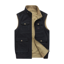 Dads spring and autumn outdoor multi-pocket vest photography large size vest mens waistcoat double-sided horse clip jacket