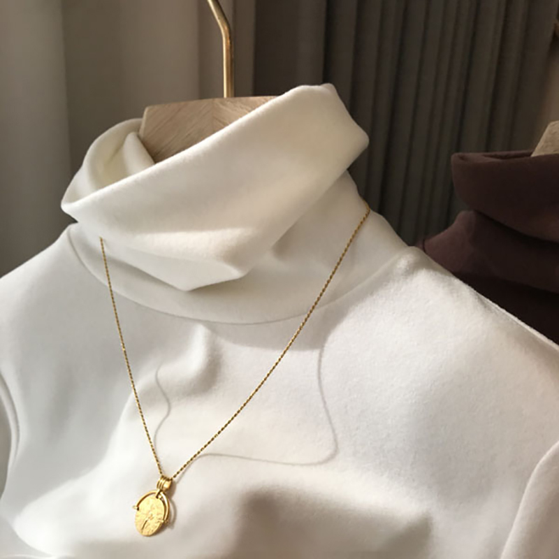 High-Neck Layered White Base Shirt for Women, Fleece-Lined and Thickened with Thermal Fabric, Long-Sleeved for Warmth in Autumn and Winter, 2025 New Style Top