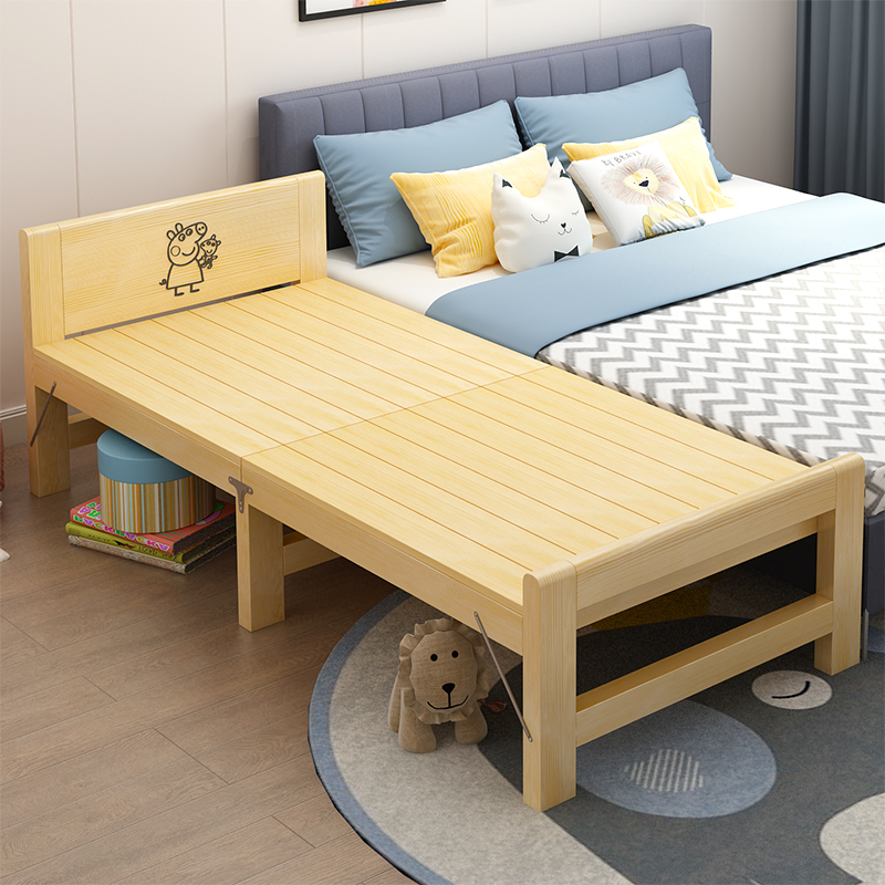 Solid wood folding splicing bed widening bed Lengthened Bed Pine Wood Bed Frame Children Single Bed can be set as bedside bed-Taobao