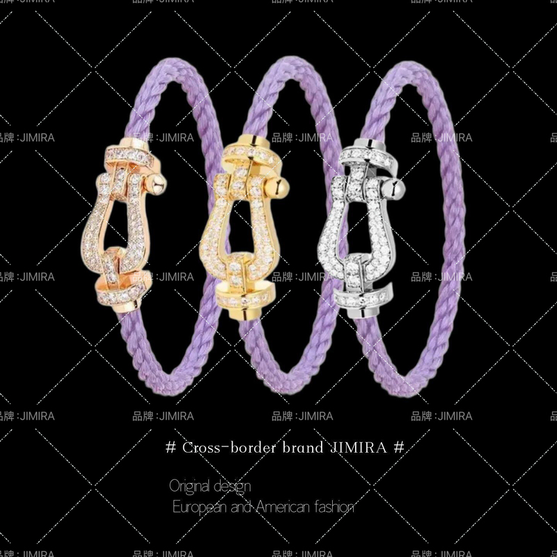 Hong Kong High-End Violet Horseshoe Buckle Bracelet for Women, 18K Rose Gold Purple Woven Bracelet for Men, Light Luxury and High-End Feel