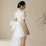 Оригинальное короткое ципао с бантиком для невесты, свадебное платье, вечернее платье, китайский стиль