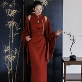 Оригинальное красное ципао для невесты, свадебное платье, вечернее платье, китайский стиль, по фигуре