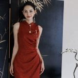 Оригинальное красное ципао для невесты, свадебное платье, вечернее платье, китайский стиль, по фигуре