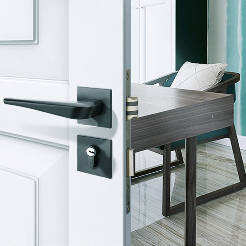 Door lock indoor bedroom door lock powder room American mute solid wood door handle home universal lock
