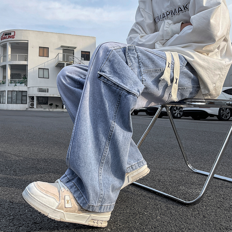 American-Style Light Blue Workwear Jeans for Men 2026 New Spring and Summer Trendy Brand Loose Straight Wide-Leg Casual Long Pants