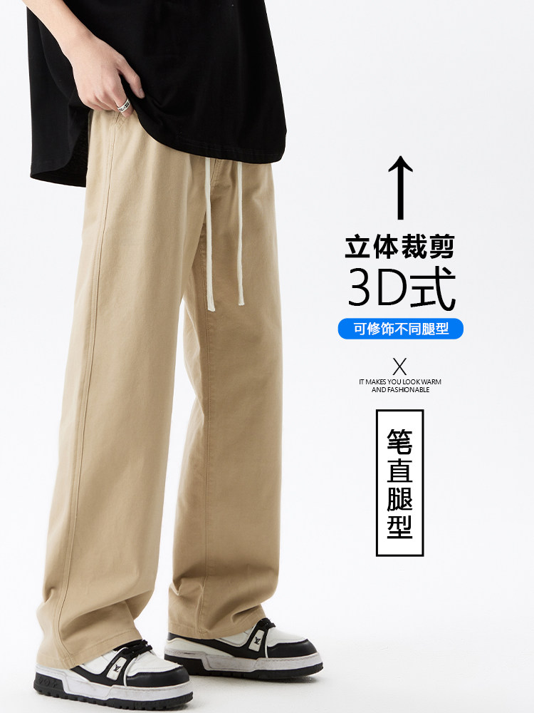 Men's 100% Cotton Straight-Leg Cargo Pants - Breathable Khaki Trousers, Relaxed Fit Casual Pants for Spring & Summer - Image 2