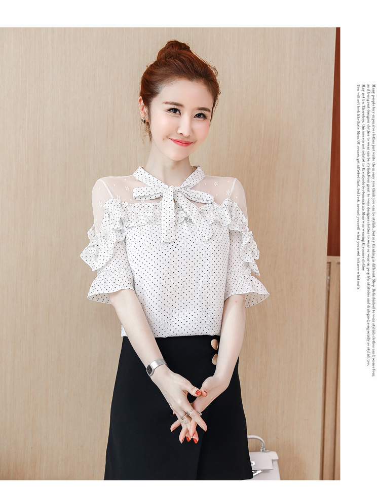 2019 phụ nữ mới mùa hè đầm ren lụa nhỏ áo sơ mi nữ tay ngắn mùa hè là trang phục rất phổ biến áo voan sóng - Áo sơ mi chiffon ren áo sơ mi vàng