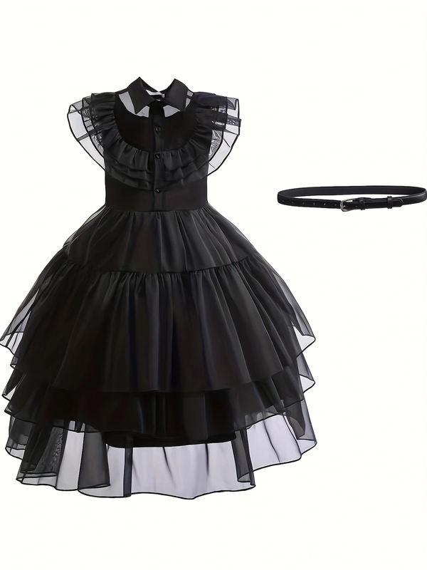 Foreign Trade ins Wednesday Addams Halloween Cosplay Black Dress Princess Dress for Older Girls