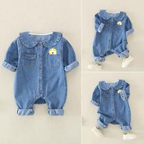 Baby Cowboy One-piece Clothing Spring Autumn Season Han Edition Foreign Air 0-1 Year Old Male And Female Baby Clothes Spring Clothes Harvest Climbing Clothes