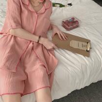 2021 new cotton linen gauze Summer minimalist pyjamas can be worn outside the woman two sets of short sleeve comfortable home clothes