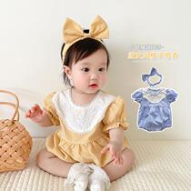 New baby bag fart 2021 Summer Korean version checkered baby one-piece clothes delivery with baby short sleeve khaclothes