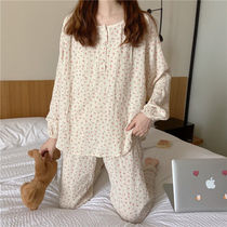Spring and autumn New products Long sleeves Long pants Han version All cotton pyjamas Womens sweet and beautiful Japanese Department Thin Extras can wear a home and serve two sets