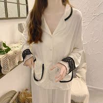 Sexy Lace Pyjamas Woman Spring Autumn 2021 New Long Sleeves White Big Code Net Red Bursting home to suit two sets
