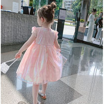 Girls dress for dress and summer clothes foreign air baby vest Summer new childrens dresses Fish Ji Sequi Princess Dresses