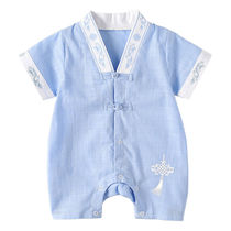 Mens and womens baby summer pure cotton Hanfu one-piece infant thin short-sleeved Chinese style new Haiyi climbing suit