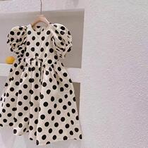2021 childrens clothing summer new girls Korean fashion big polka dot bubble sleeve dress cotton Western style princess skirt