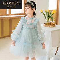 Girls spring princess dress 2022 spring and autumn Korean version of the new foreign style girl childrens lace fluffy jumpsuit
