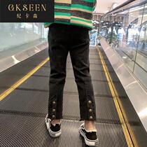 Cigarette pipe pants girls jeans 2022 autumn clothes new middle and big childrens spring and autumn casual long pants childrens outerwear