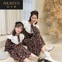 Parent-child dress 2022 new mother and daughter dress pure cotton floral dress foreign style spring and autumn Korean doll collar skirt