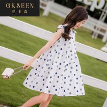 Girls dress summer 2022 new foreign style wave dot vest skirt big boy Korean version pure cotton princess
