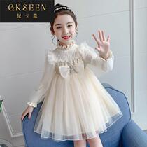 Girls dress spring and autumn dress 2022 new foreign style childrens princess dress winter sweater dress little girl yarn