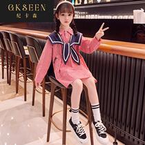 Girls skirts 2022 spring new middle and big childrens foreign style tops childrens shirts fashion long-sleeved jumpsuits