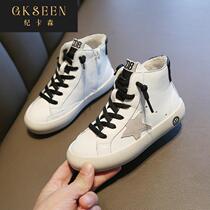 GicCarson autumn winter boys and girls soft sole antiskateboard shoes new leather children high gang plus dirty xf0308
