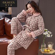 Ji Carson shopping mall model] thick warm long clip cotton padded jacket cotton pajamas womens woven cotton winter cotton suit New