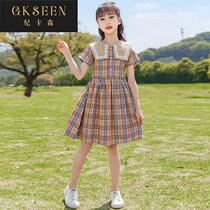 Girls dress 2022 summer dress childrens foreign style plaid middle and big children Korean version summer princess skirt