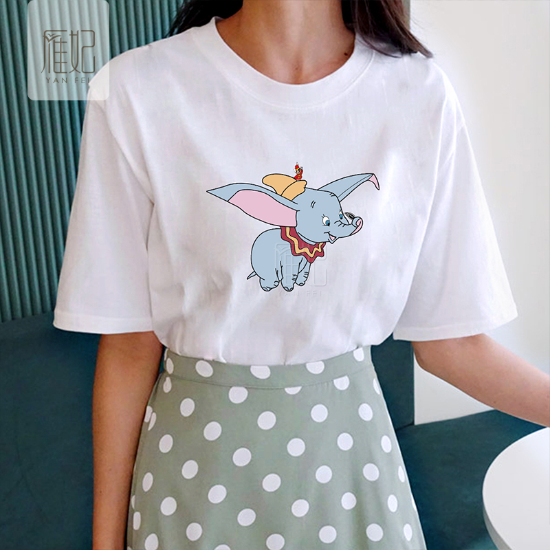 White undershirt woman 2020 spring pure cotton net red small flying elephant T-shirt short sleeves ins loose half sleeve Korean version tide