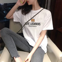 Summer Net Red Bear black T-shirt female white cotton loose foreign style ins tide short sleeve female 2020 New Tide brand