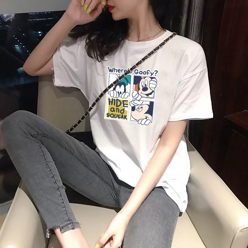 2022 spring and summer new white T-shirt women's short-sleeved loose Korean version cotton T-shirt Mickey casual top ins tide