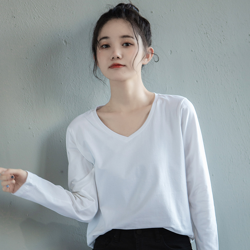European station new gas shirt European white blouse T-shirt loose V-collar couple dress summer cotton long sleeves